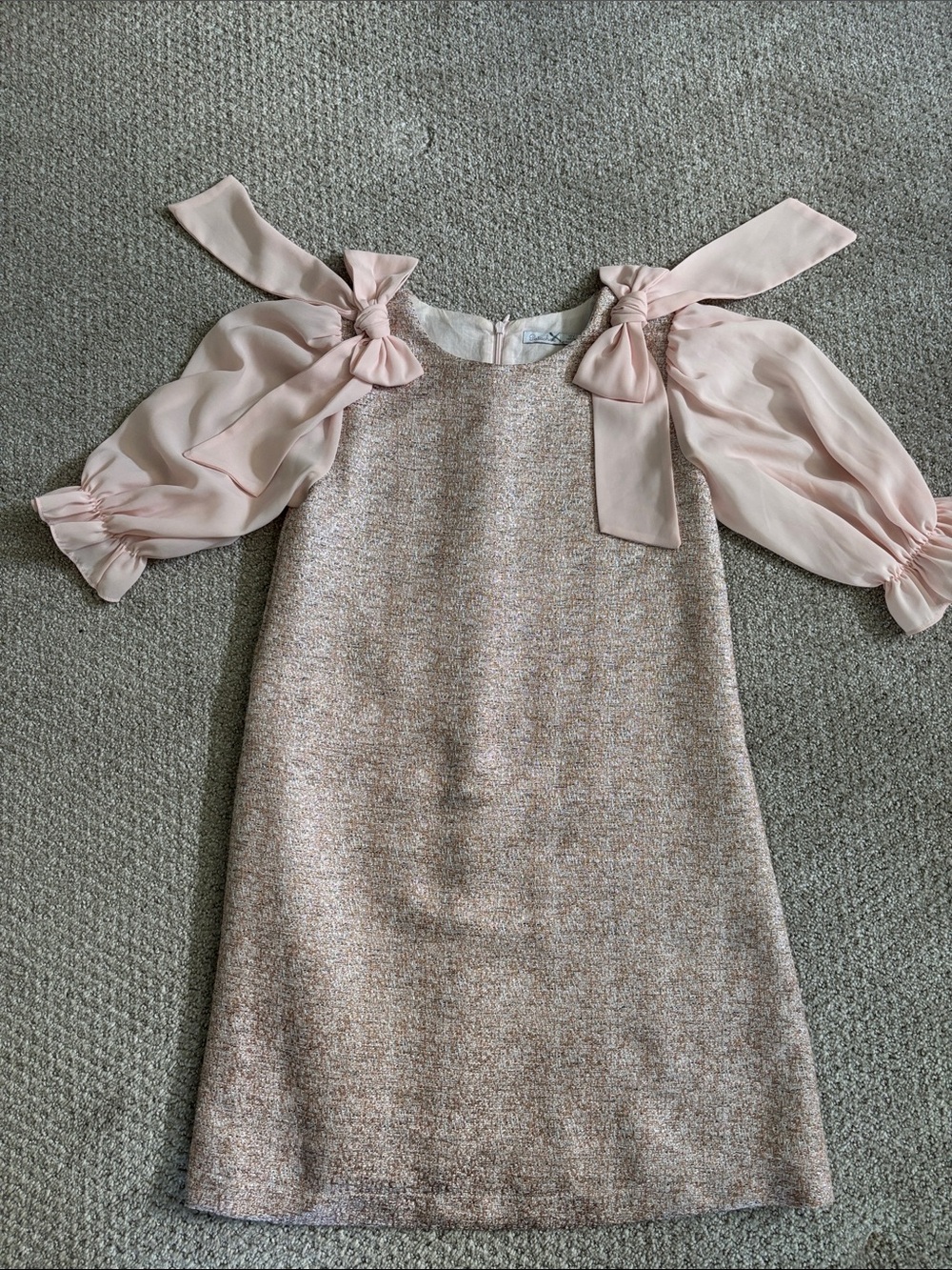 Girls' Pink Bow-Shoulder Tweed Dress